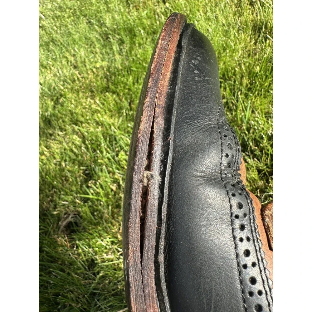 Frye Wingtip Leather Shoes Brown Black Two Tone Mens Size 10D John A Frye